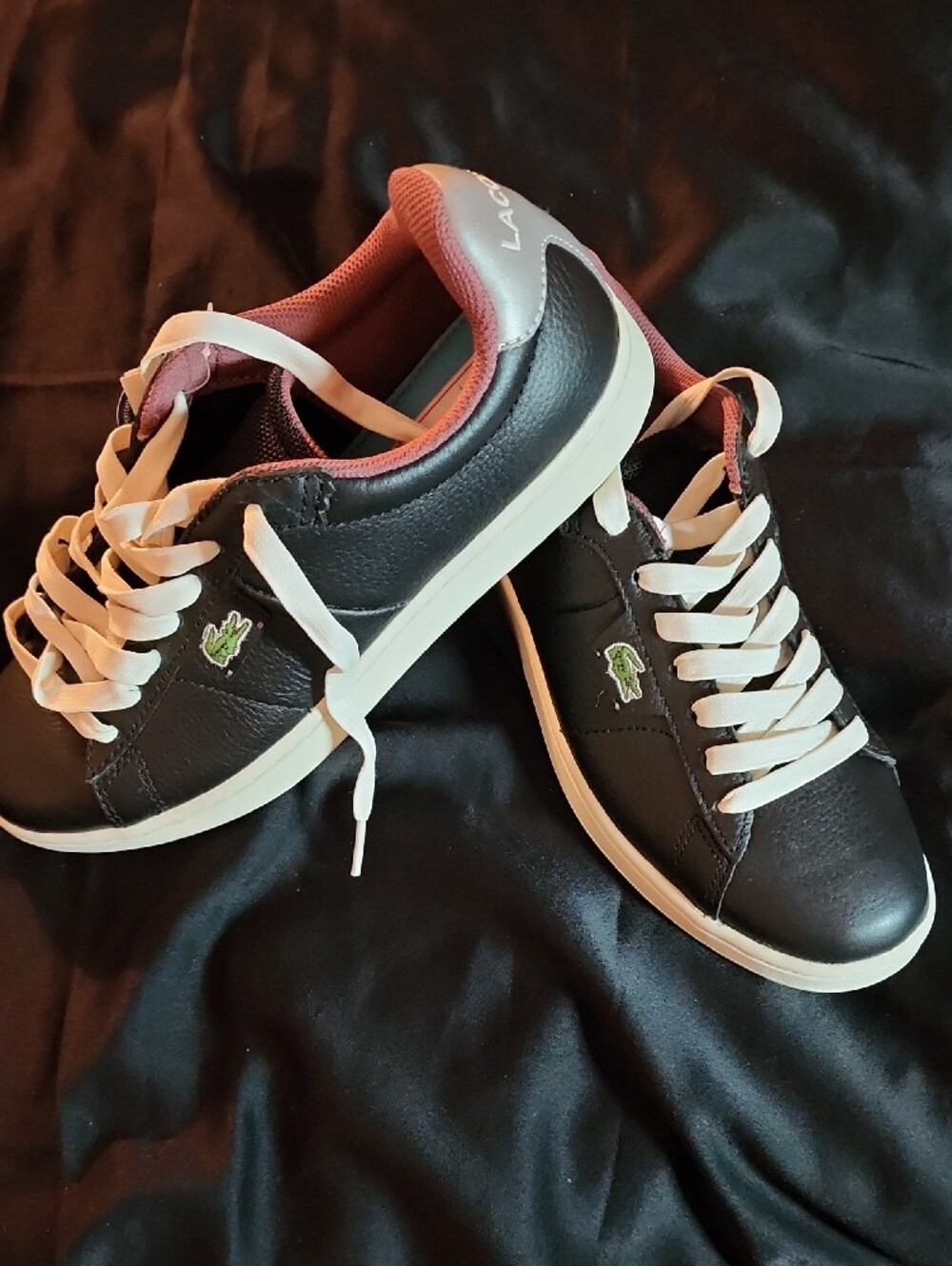 Lacoste Black Sneakers with Pink Collar and White Laces Sz. 7